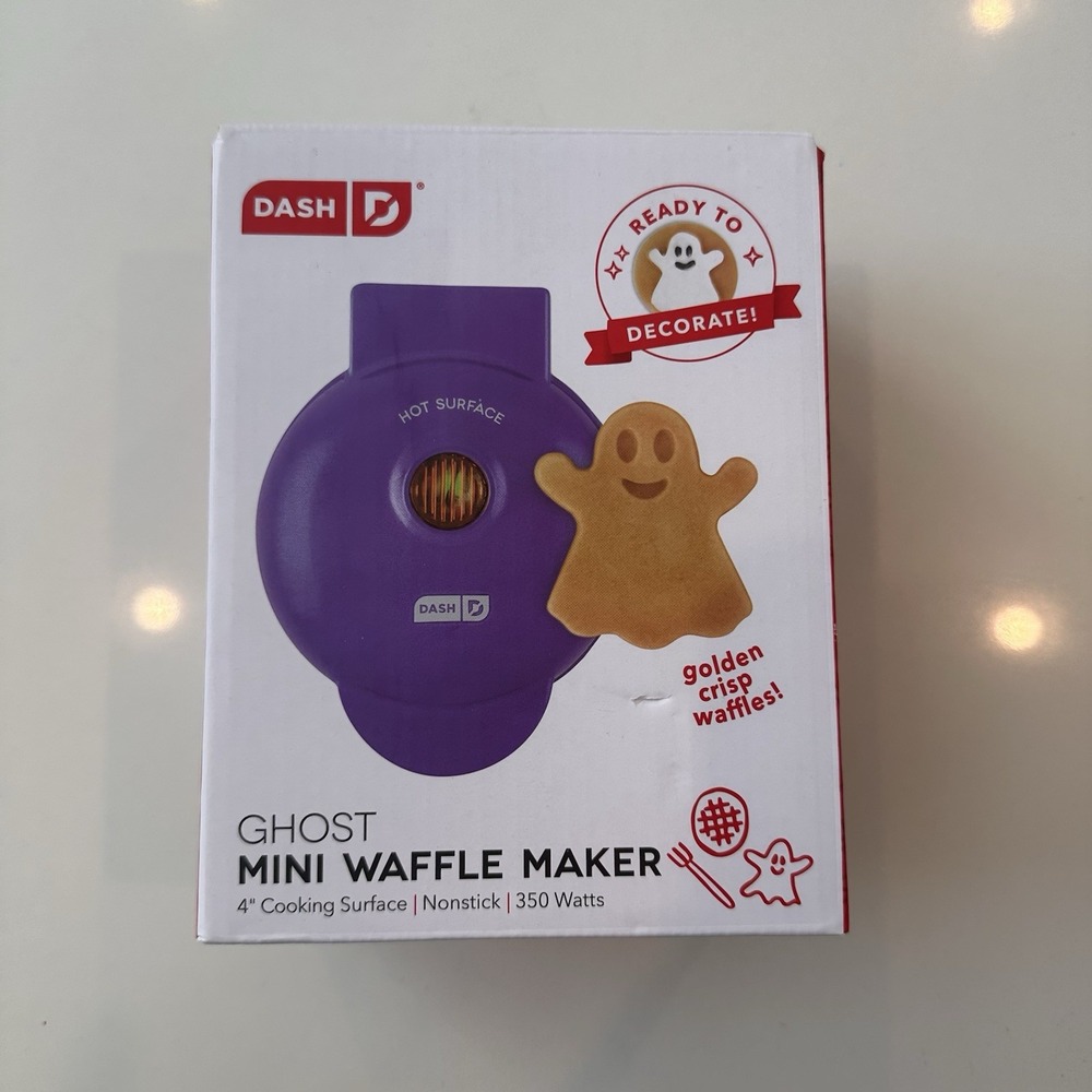 Dash Halloween Ghost 350W Mini Waffle Maker 4in Non-Stick Purple DMWGH001MP